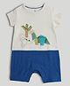 Mothercare 100% Cotton Knit Printed Short Sleeves Romper With Dinasour Print - White