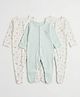 Mothercare 100% Cotton Knit Full Sleeves Sleep Suits with Floral Print Pack of 3 - White Sea Green Off White