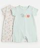 Mothercare 100% Cotton Woven Knit Half Sleeves Rompers With Fruit Print Pack of 2 - White & Blue