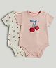 Mothercare 100% Cotton Woven Knit Half Sleeves Onesie With Cherry Print Pack of 2 - Peach & Cream