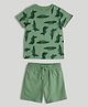 Mothercare 100% Cotton Knit Woven Half Sleeves T-Shirt and Shorts Set With Dinosaur Print - Green