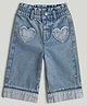 Mothercare Cotton Woven Denim Mini Girl Mediterranean Charm Jeans with Heart Applique in Light Brown