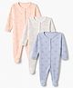 Mothercare 100% Cotton Elastane Knit Full Sleeves Sleep Suits with Heart & Butterlfly Print Pack Of 3 - Peach, White, Blue