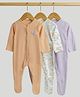 Mothercare 100% Cotton Knit Full Sleeves Sleep Suit with Moon & Floral Print Pack of 3 - Lilac White & Peach