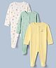 Mothercare 100% Cotton Knit Full Sleeves Sleep Suit with Tropical Print Pack of 3 - Yellow White & Blue