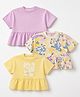 Mothercare 100% Cotton Knit Peplum Tops with Half Sleeves and Floral Print Pack of 3 - Yellow & Lilac