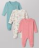 Mothercare 100% Cotton Elastane Knit Full Sleeves Striped Sleep Suits with Dinosaur Print Pack Of 3 - Pink, White, Turquoise