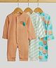 Mothercare Cotton Knit Full Sleeves Striped Sleep Suit with Fruit Print Pack of 3 - Orange Sea Green & Sky Blue