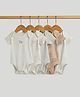 Mothercare 100% Cotton Woven Knit Half Sleeves Animal Printed Onesies Pack of 5 - White & Off White