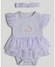 Mothercare 100% Cotton Woven Knit Half Sleeves Floral Embroidered Onesie With Headband - Lavender