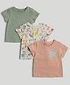 Mothercare 100% Cotton Elastane Woven Half Sleeves T-Shirts with Animal Floral and Tropical Print Pack of 3 - Olive Green Offwhite & Peach