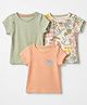 Mothercare 100% Cotton Elastane Woven Half Sleeves T-Shirts with Animal Floral and Tropical Print Pack of 3 - Olive Green Offwhite & Peach
