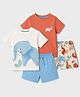 Mothercare 100% Cotton Knit Woven Half Sleeves T-Shirt & Shorts Set With Elephant Print Pack of 2 - Red & Light Blue