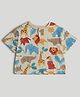 Mothercare 100% Cotton Woven T-Shirt with Half Sleeves and Animals Print in Cream