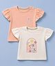 Mothercare 100% Cotton Elastane Woven Half Sleeves T-Shirts with Floral Applique and Animal Print in Pack of 2 - Peach & Offwhite