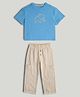 Mothercare 100% Cotton Knit Half Sleeves T-Shirt and Trouser Set with Stripes and Elephant Applique - Blue Beige
