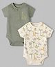 Mothercare 100% Cotton Woven Knit Half Sleeves Animal Printed Onesies Pack of 2 - Dark Green