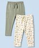 Mothercare 100% Cotton Knit Full Length Jogger With Jungle Safari Theme Pack of 2 In Green White