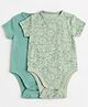 Mothercare 100% Cotton Woven Knit Half Sleeves Animal Printed Onesies Pack of 2 - Green