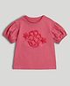 Mothercare 100% Cotton Elastane Woven T-Shirt with Half Sleeves and Floral Applique in Dark Pink