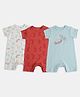 Mothercare 100% Cotton Woven Knit Half Sleeves Rompers With Rocket Print Pack of 3 - White, Red & Light Blue