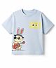 Mothercare 100% Cotton Woven T-Shirt with Half Sleeves and Rabbit Print in Sky Blue
