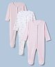 Mothercare 100% Cotton Knit Full Sleeves Sleep Suits with Floral Print Pack of 3 - White Off White pink