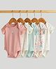 Mothercare Cotton Woven Knit Half Sleeves Floral Printed Bodysuit Pack of 5 - Pink, White & Light Green
