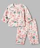 Mothercare 100% Cotton Knit Woven Three-Fourth Sleeves Top & Pyjama Co-ords Set With Floral Print - Light Pink