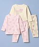 Mothercare 100% Cotton Knit Woven Full Sleeves T-Shirt & Pyjama Set With Floral & Bird Print Pack of 2 - Purple & Yellow