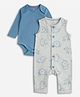 Mothercare Cotton Woven Knit Full Sleeves Printed Dungaree Set With Body Suit - Blue