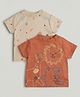 Mothercare 100% Cotton Woven Half Sleeve T-Shirts with Savanna Summer Printed and Animals Embroidery in Rust Orange & Beige Pack of 2