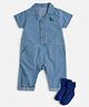 Mothercare 100% Cotton Knit Roar-Igami Half Sleeves Sleep Suit with Mittens - Blue