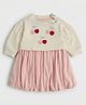 Mothercare 100% Cotton Woven Dress with Full Sleeves and Cherries Embroidery in White