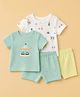 Mothercare 100% Cotton Knit Woven Half Sleeves T-Shirts and Shorts Set with Vehicle Print Pack of 2 - Sea Green & White