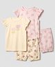 Mothercare 100% Cotton Knit Woven Half Sleeves T-Shirts and Shorts Set With Floral Print Pack of 2 - Purple & Peach