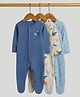 Mothercare Cotton Knit Full Sleeves Sleep Suit with Whale Print Pack of 3 - Blue & Beige