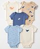 Mothercare 100% Cotton Woven Knit Half Sleeves Onesies With Whale Print Pack of 5 - Blue & Peach