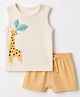 Mothercare 100% Cotton Knit Woven Sleeveless T-Shirt & Shorts Set With Giraffe Print - White & Yellow