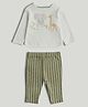 Mothercare 100% Cotton Knit Woven Full Sleeves T-Shirt and Striped Pant Set with Animal Print - Cream