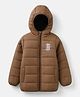 Babyhug Woven Full Sleeves Padded Hooded Winter Jacket with B Patch - Brown