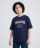 Button Bear Cotton Knit Jungle Book Featuring Half Sleeves Bagheera Printed Tee - Navy Blue