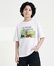 Button Bear Cotton Knit Jungle Book Featuring Half Sleeves Characters Printed Tee - White