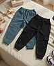 Cutiekins Cotton Woven Pack Of 2 Solid Cargo Style Joggers - Black & Teal Green