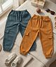 Cutiekins Cotton Woven Pack Of 2 Solid Cargo Style Joggers - Teal Green & Mustard