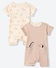 Mothercare Cotton Woven Knit Half Sleeves Striped & Animal Printed Rompers Pack of 2 - Off White & Brown