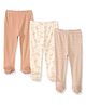 Mothercare Cotton Knit Footed Striped & Floral Printed Leggings Pack of 3 - Light Brown, Peach & White