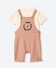 Mothercare Cotton Woven Knit Half Sleeves 2 Piece Dungaree Set With Lion Print - Coral