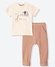 Mothercare Cotton Knit Woven Half Sleeves Top & Joggers Set With Animal Print - Off White