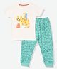 Mothercare Knit Woven Half Sleeves Top & Joggers Set With Animal Print - White